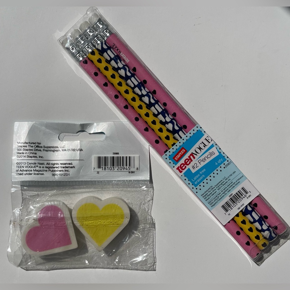 Staples Teen Vogue Heart Erasers & Pencils